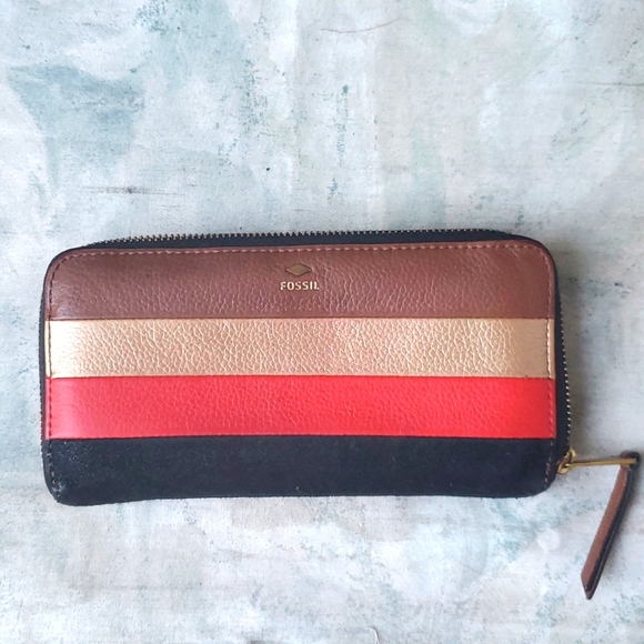 Fossil Handbags - Fossil Leather Multicolored Striped Ziparound Wallet